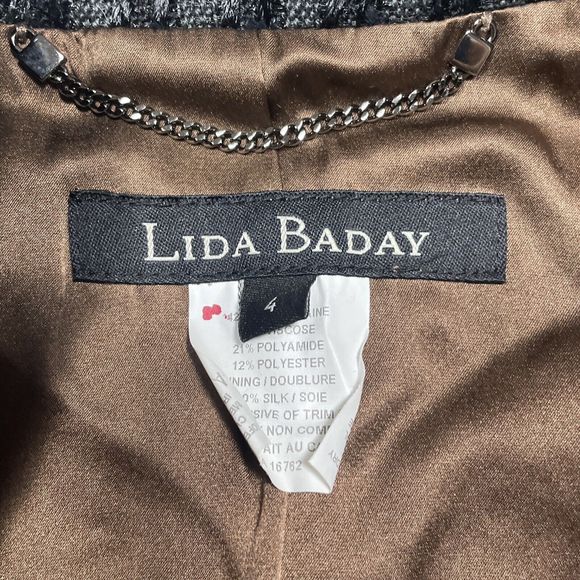 Lida Baday Jacket Womens Size 4 Black Boucle Tweed Full Zip Wool Blend Career - Picture 7 of 11